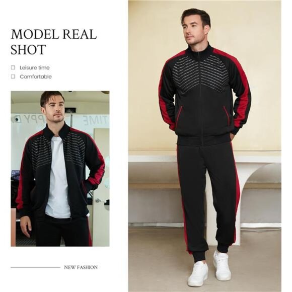 NEW Men's Tracksuit 2 Pieces Sweat Suits Casual Full Zip Long Sleeve Outfit - Picture 5 of 5